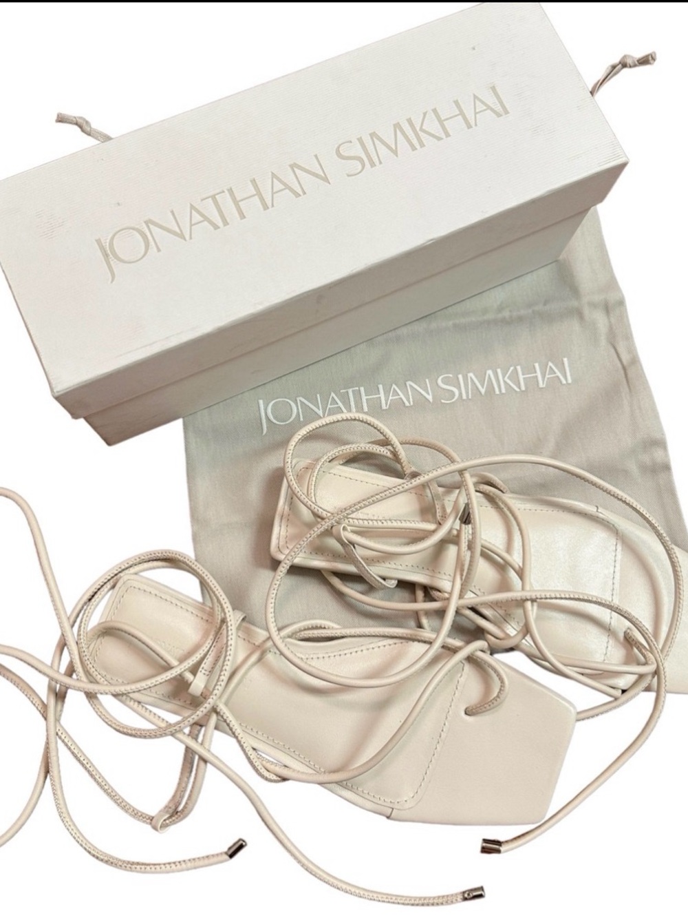 Jonathan Simkhai Ivory Lace-Up Square-Toe Sandals